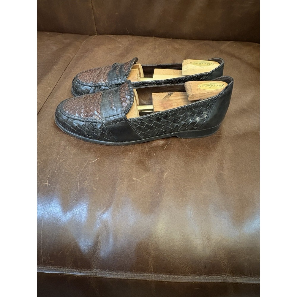 Bragano by Cole Haan Mens 10M Woven Leather Penny Loafers Two Tone Made in Italy